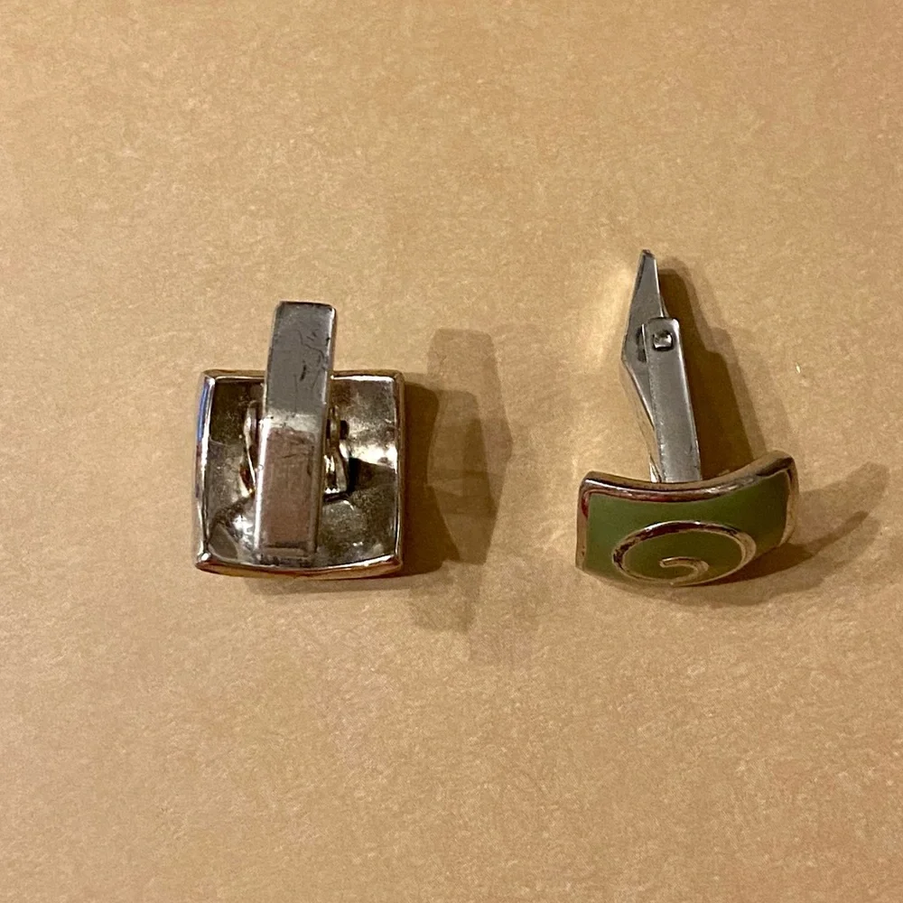 Sterling silver green enamel cuff links